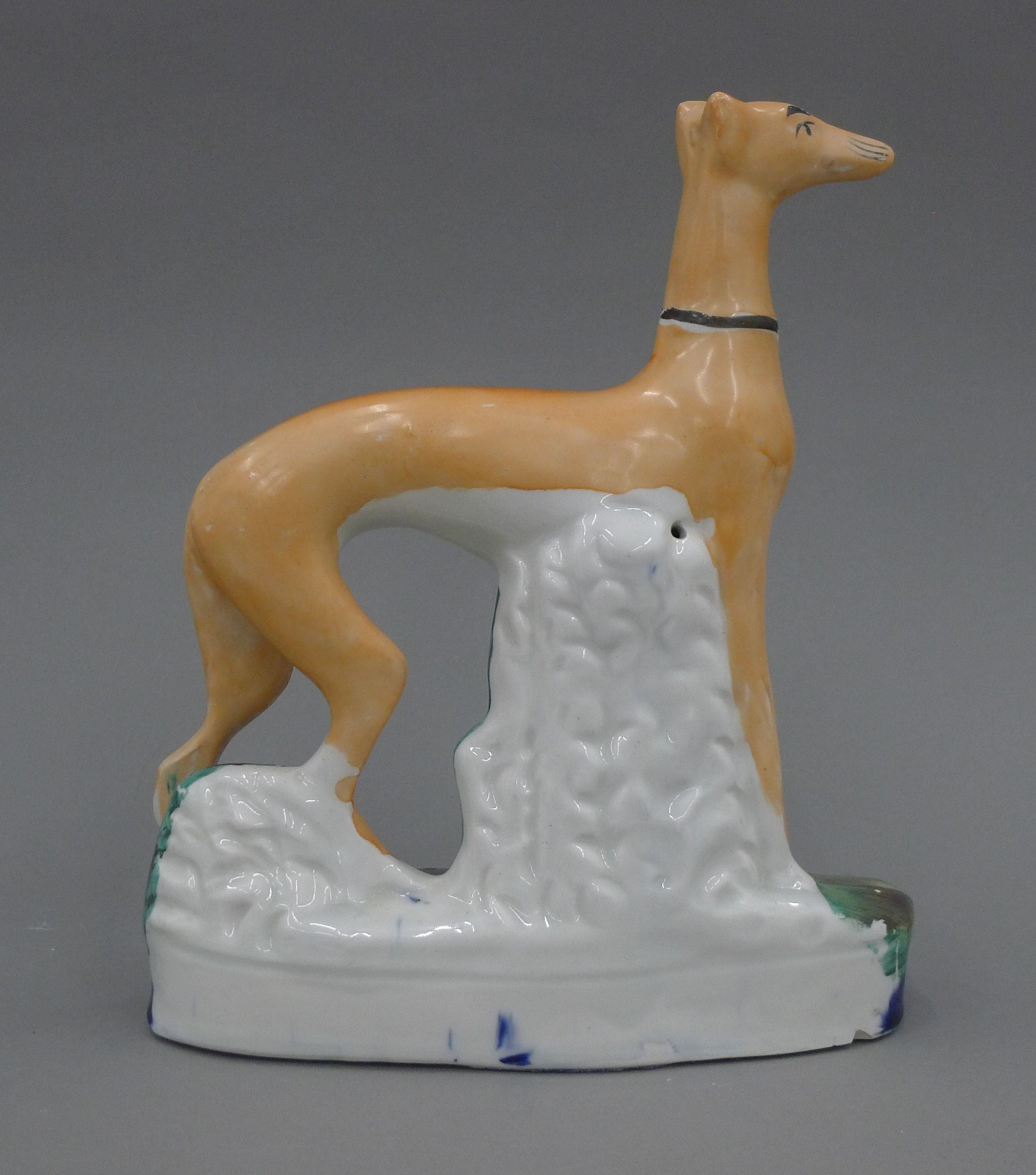 A 19th century Staffordshire pottery model of a coursing greyhound and hare, - Image 2 of 3