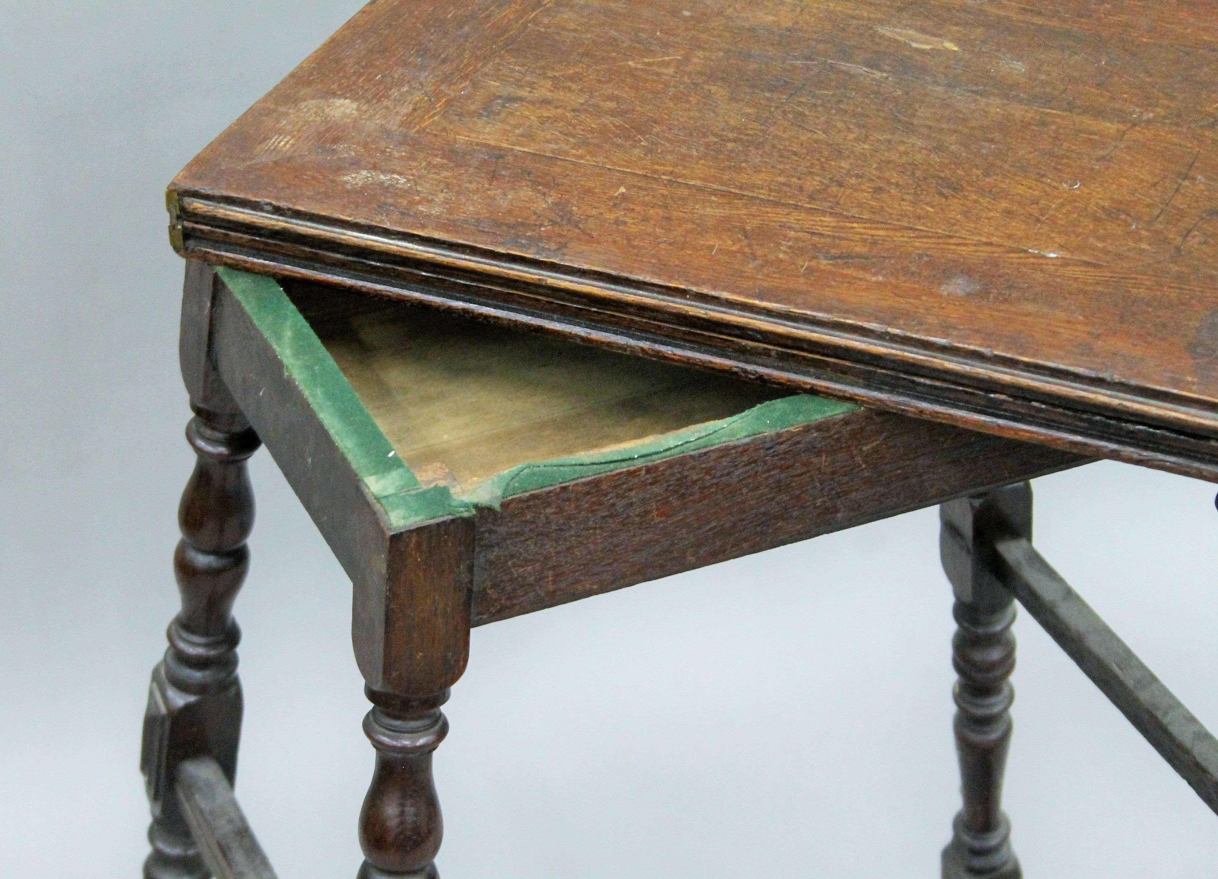 A Victorian oak folding tea table. 54.5 cm wide. - Image 4 of 9