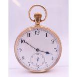 A 9 ct gold Rodeo pocket watch. 4.5 cm diameter. 68.4 grammes total weight.