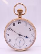 A 9 ct gold Rodeo pocket watch. 4.5 cm diameter. 68.4 grammes total weight.