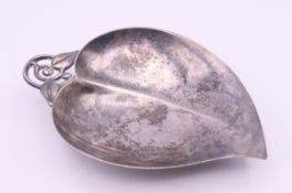 A Tiffany silver leaf form dish. 15 cm wide. 118.2 grammes.