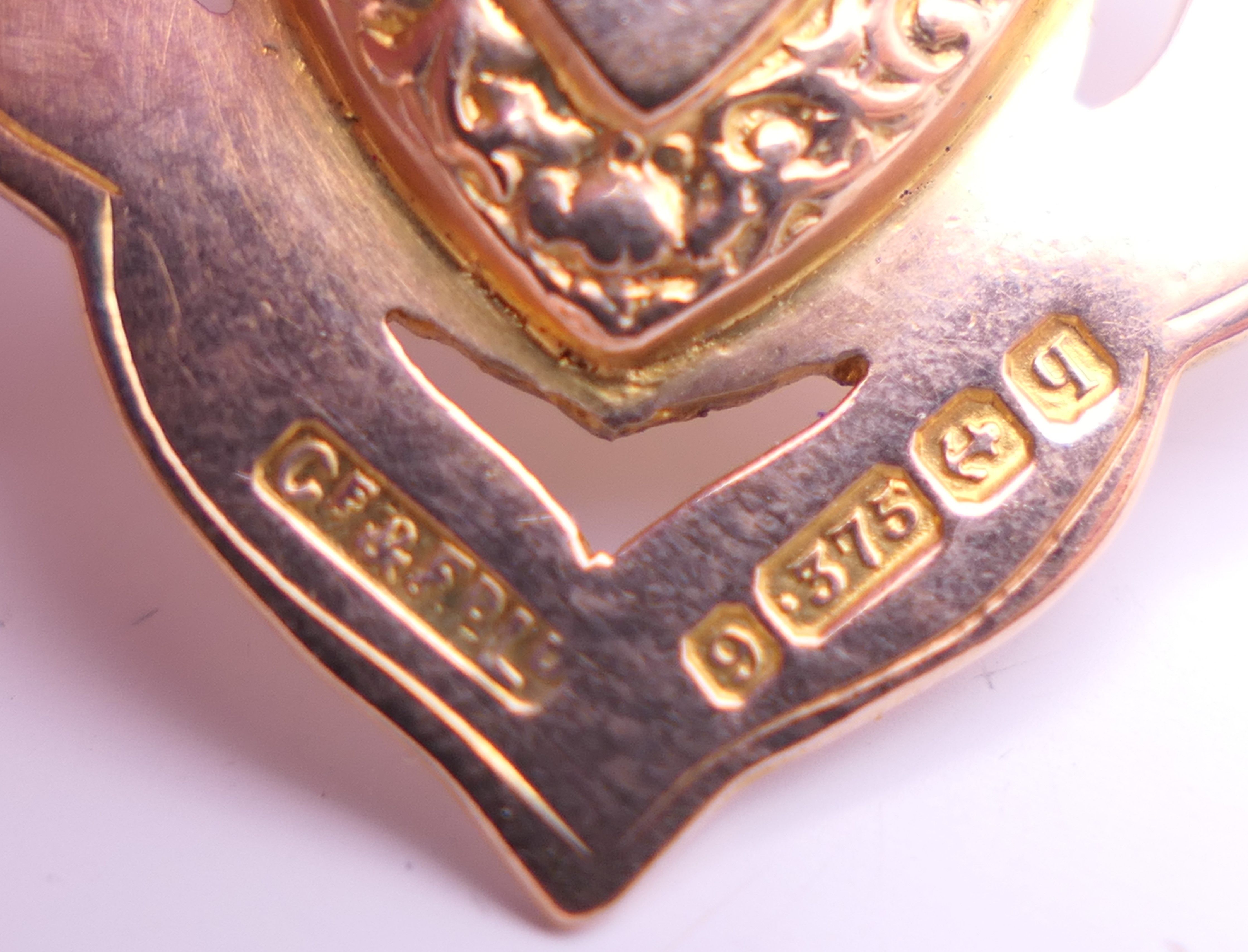 A 9 ct gold fob, hallmarked for Birmingham 1915, maker's mark of Ce & FD Ld. 3.5 cm high. 6. - Image 3 of 3