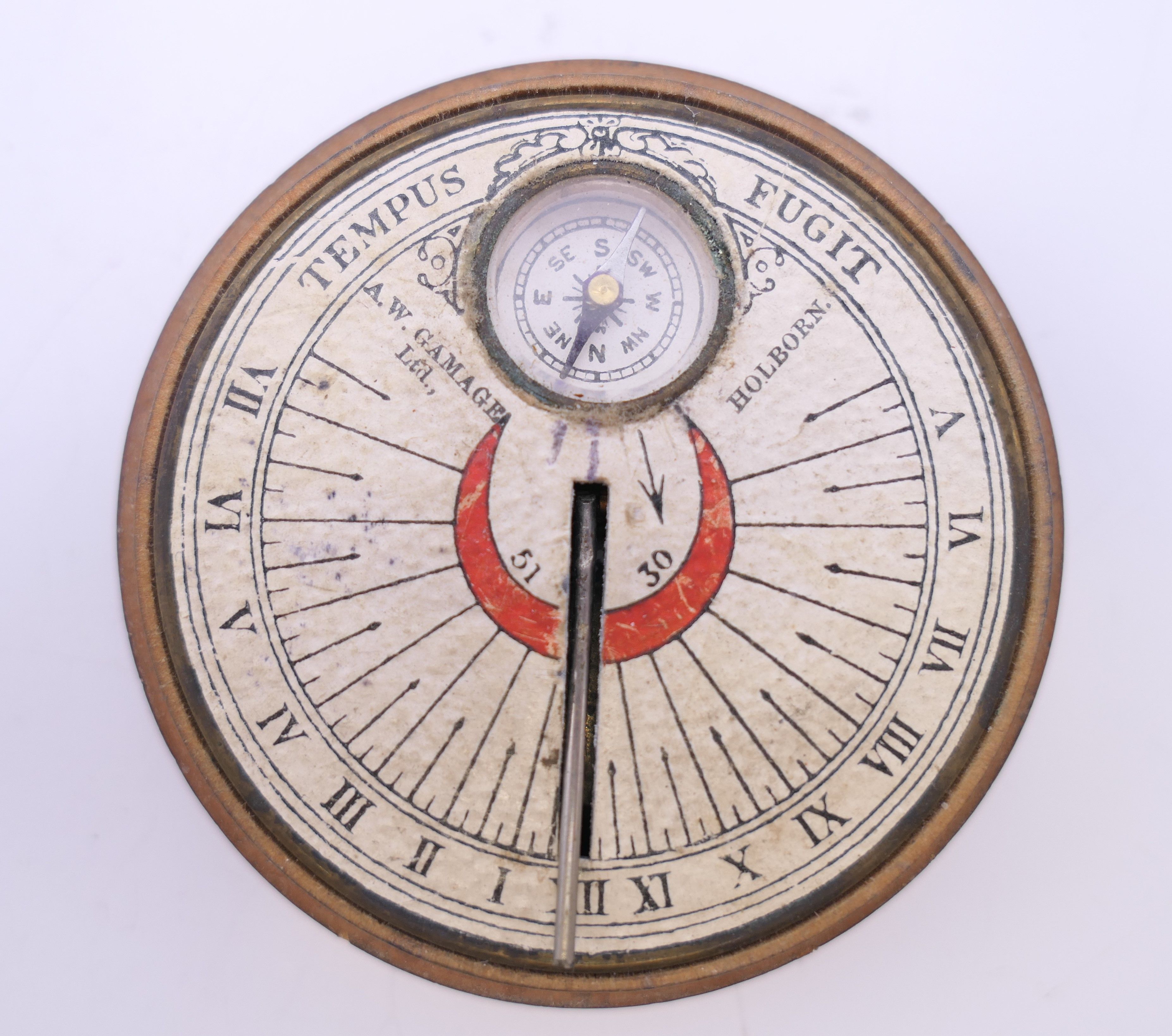 A vintage wood cased pocket sundial and compass, A W Gamage Ltd, Holborn, - Image 6 of 10