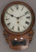 A Victorian mahogany cased drop dial wall clock. 36 cm wide.