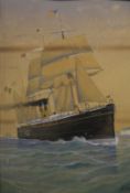The Westernland, a Triple Masted and Steam Vessel Underway Sporting both USA and French Flags,