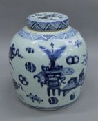 A large Chinese blue and white porcelain ginger jar.