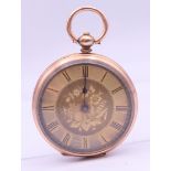 A 14 ct gold ladies fob watch, inscribed to interior 'Examined by F Heitzmann,172 Barking Road,