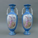 A pair of Sevres style blue porcelain vases. 45 cm high.