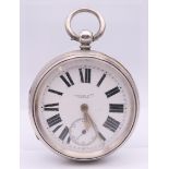 A Cohen Brothers of Leeds silver cased Goliath open face pocket watch. 6 cm diameter.