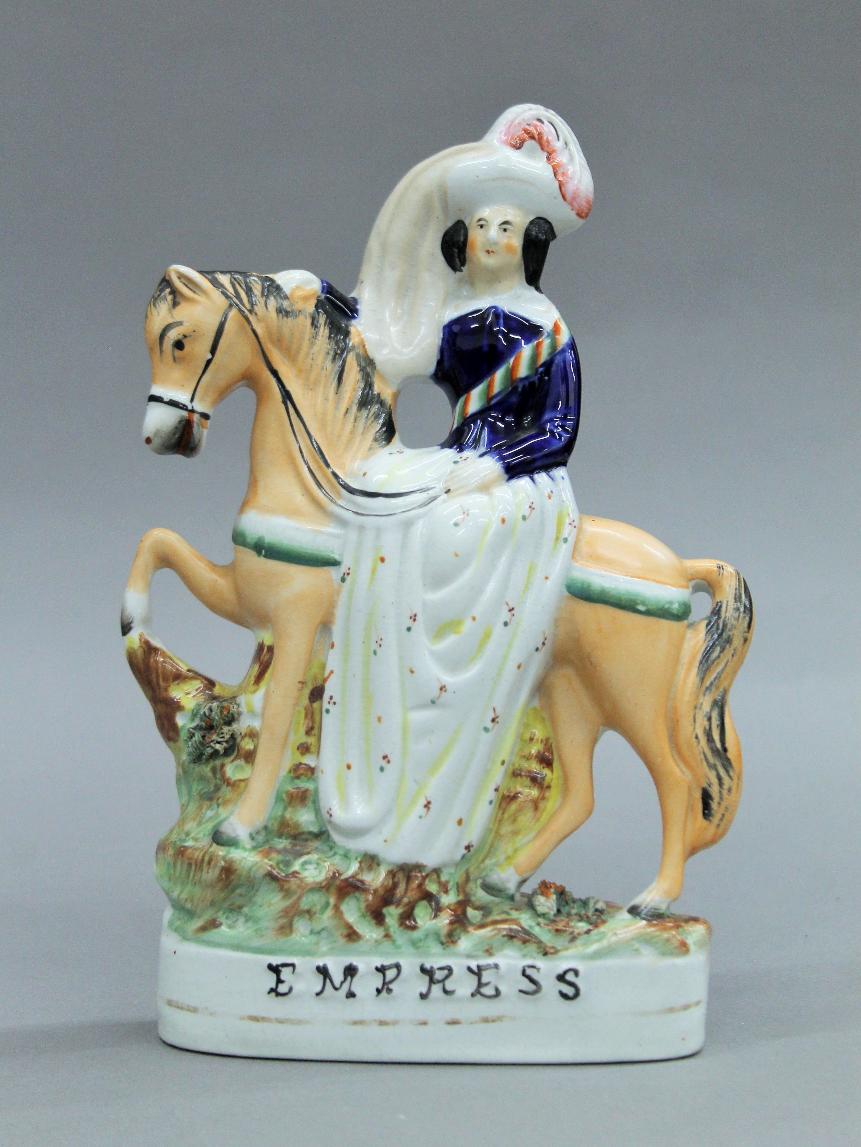 A pair of 19th century Staffordshire pottery flat back models, The Emperor and The Empress. - Image 4 of 6