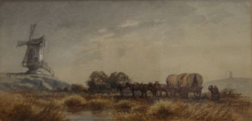 A W PARSONS, Covered Wagon, watercolour, signed and dated 1877, framed and glazed. 28.5 x 14 cm.