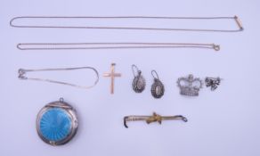 A quantity of various jewellery, etc., including a 9 ct gold cross (1.
