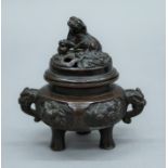 A 19th century Chinese patinated bronze censer,