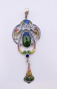 An Art Nouveau style pendant. 5.5 cm high excluding suspension loop.