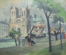 MID-20TH CENTURY SCHOOL, Notre Dame, oil on canvas, monogrammed WR or WB, framed. 38.5 x 32 cm.