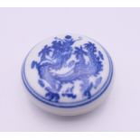 A Chinese blue and white porcelain paste pot. 4 cm diameter.