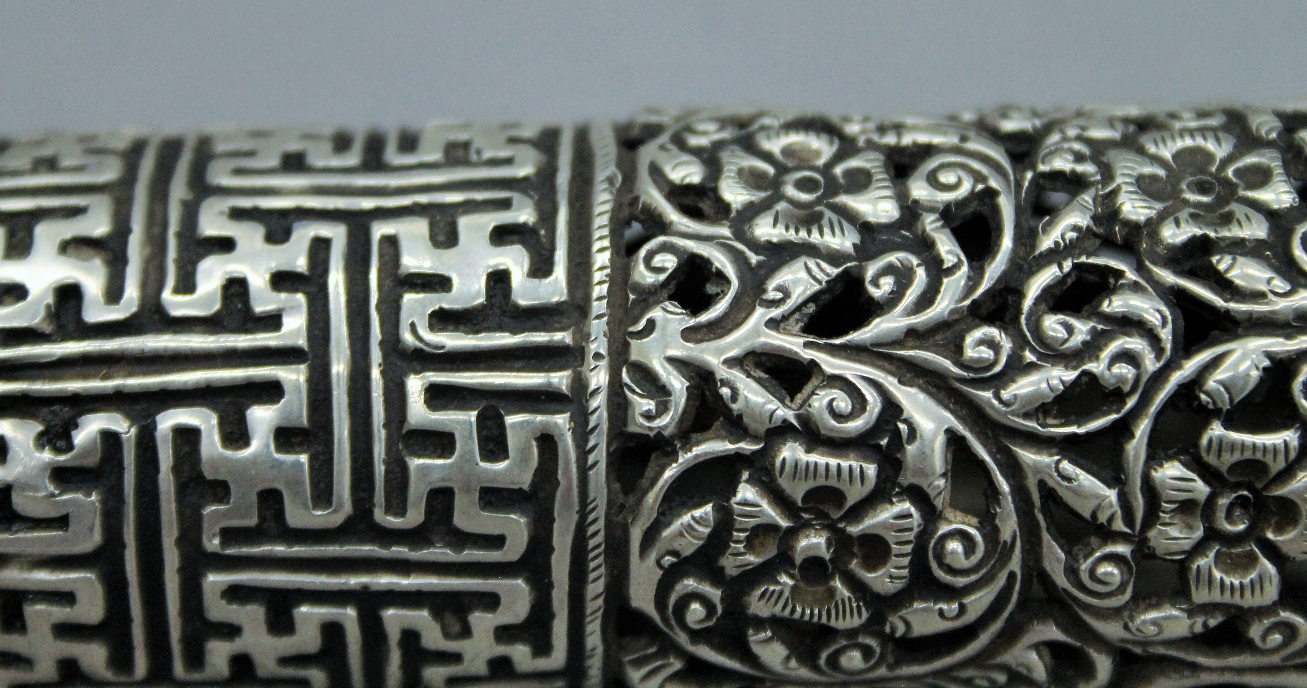 A Tibetan 800 silver prayer scroll holder. 30 cm long. - Image 4 of 4