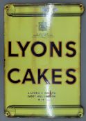 A Lyons Cakes double sided enamel sign. 38 x 54.5 cm.