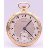 A 9 ct gold Eterna gentleman's pocket watch. 4.75 cm diameter. 52.9 grammes total weight.