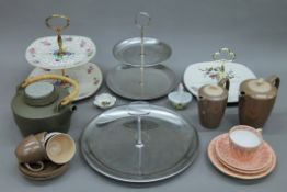 Two boxes of porcelain, and metal cake stands.