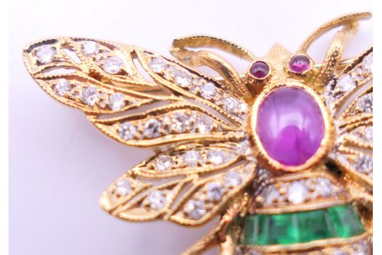 A Theo Fennell unmarked, probably 18 ct gold diamond and multi gem set butterfly form brooch, - Image 7 of 9