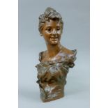 A late 19th/early 20th century bronze bust of a girl. 31.5 cm high.