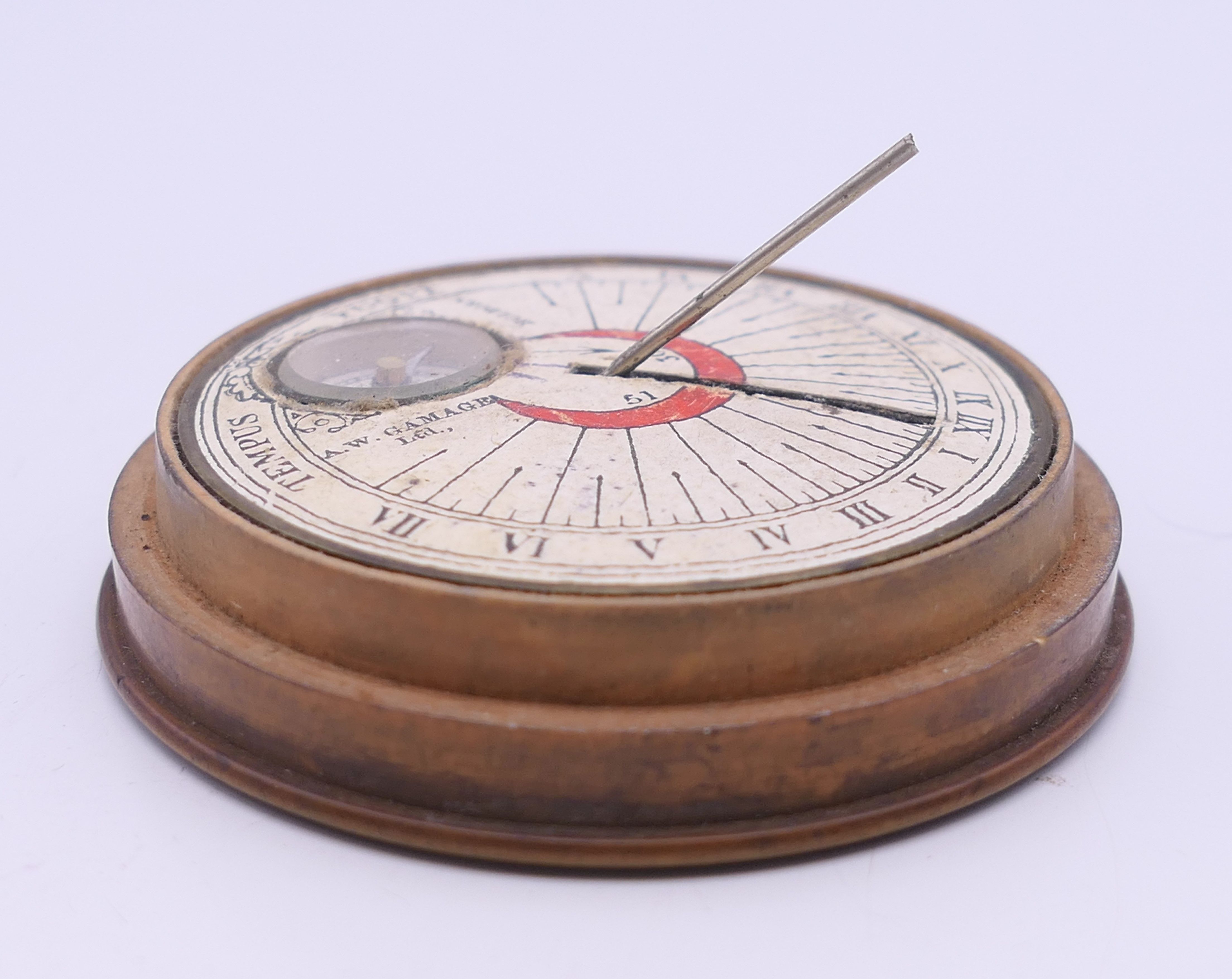 A vintage wood cased pocket sundial and compass, A W Gamage Ltd, Holborn, - Image 8 of 10