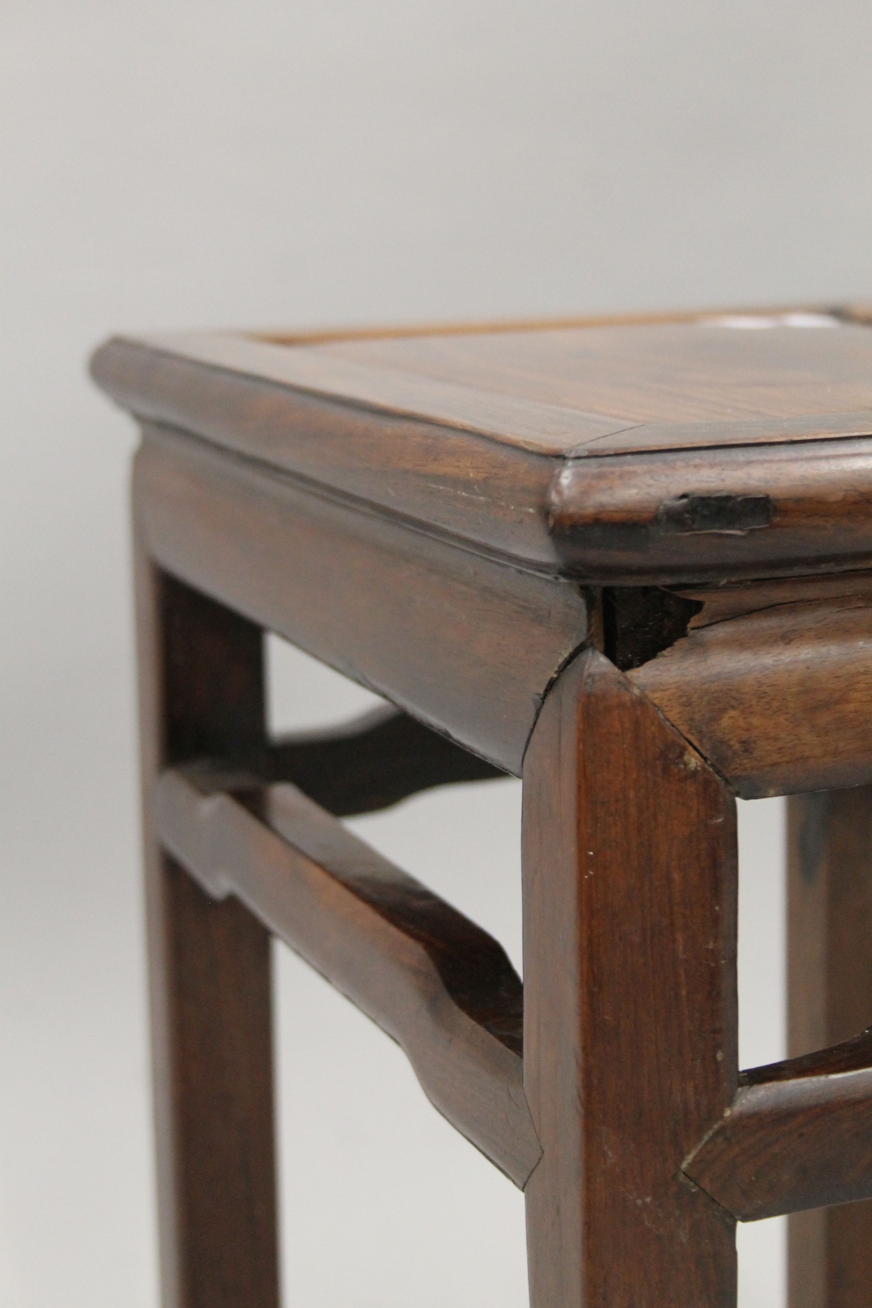 A 19th century Chinese rectangular hardwood stand. 50 cm high. - Image 4 of 5