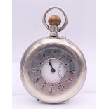 A silver half hunter pocket watch, the interior inscribed ' Mitcheson North Shields, Swiss Made'.