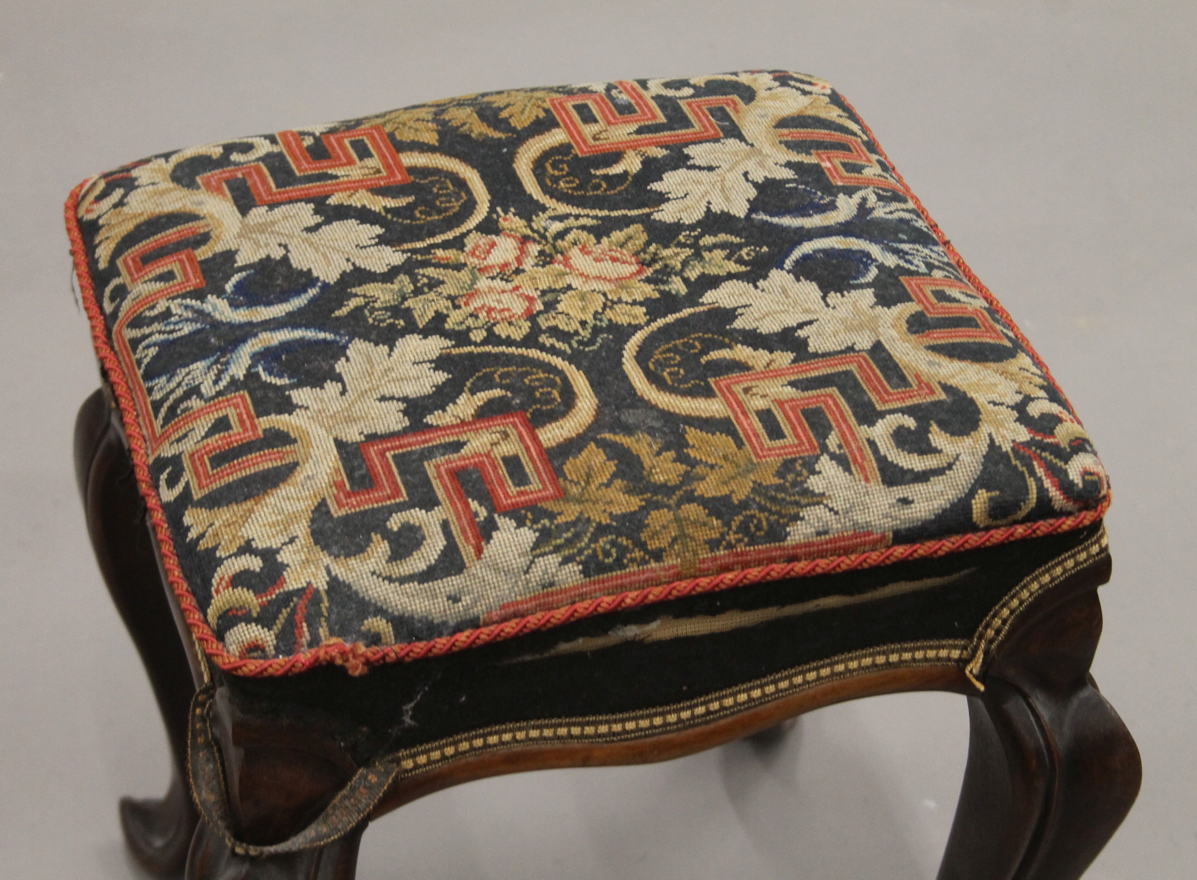 A Victorian rosewood framed stool with tapestry covered seat. 35 cm wide, 44 cm high. - Image 2 of 3
