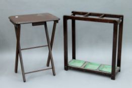 An early 20th century stick stand, a folding table and two small tripod wine tables. The former 59.