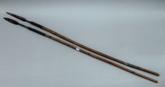 Two Eastern tribal spears. The largest 112 cm long.
