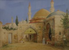 JAMES GREIG (1861-1941), Outside a Moorish City Gate, watercolour, framed and glazed. 35 x 26 cm.