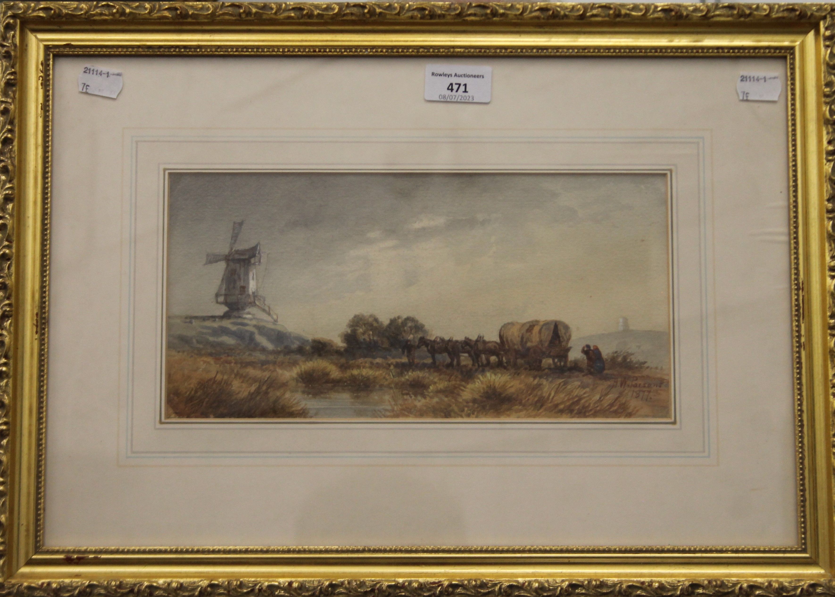 A W PARSONS, Covered Wagon, watercolour, signed and dated 1877, framed and glazed. 28.5 x 14 cm. - Image 2 of 3