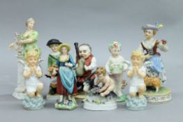 A quantity of porcelain figures, including Dresden and Derby. The largest 13 cm high.