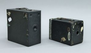A Kodak Brownie No 2 box camera and a J-B Ensign box camera by Houghton-Butcher MFC Co Ltd.