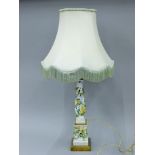 An early 20th century Samson porcelain reticulated and flower encrusted columnar lamp base with