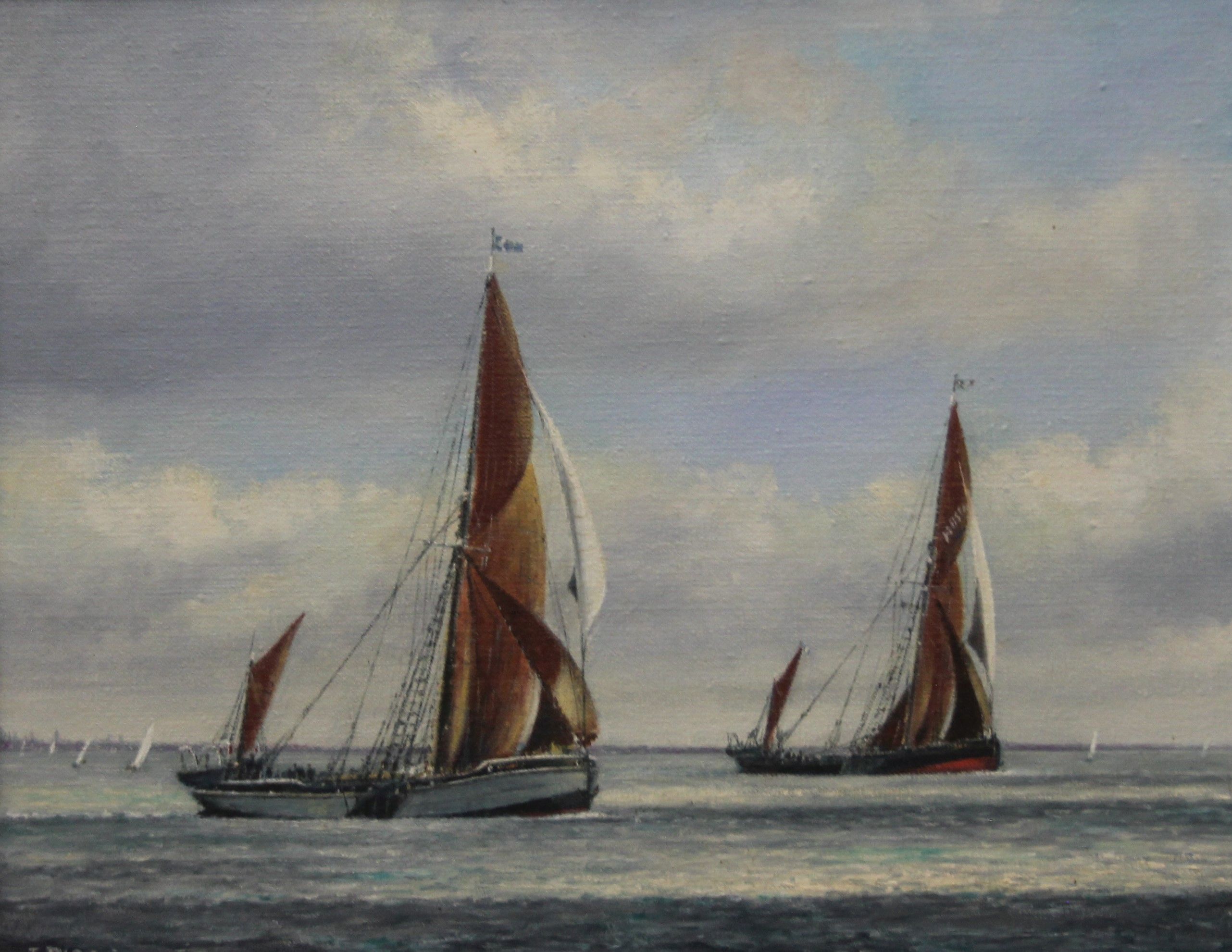 JACK RIGG (born 1927), Sailing Barges Reminder and Xylonite in Pin Mill Match 1980, oil on canvas,
