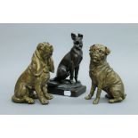 A bronzed figure of a German shepherd, signed Paul Herzel (1876-1956) and two bronze models of dogs.