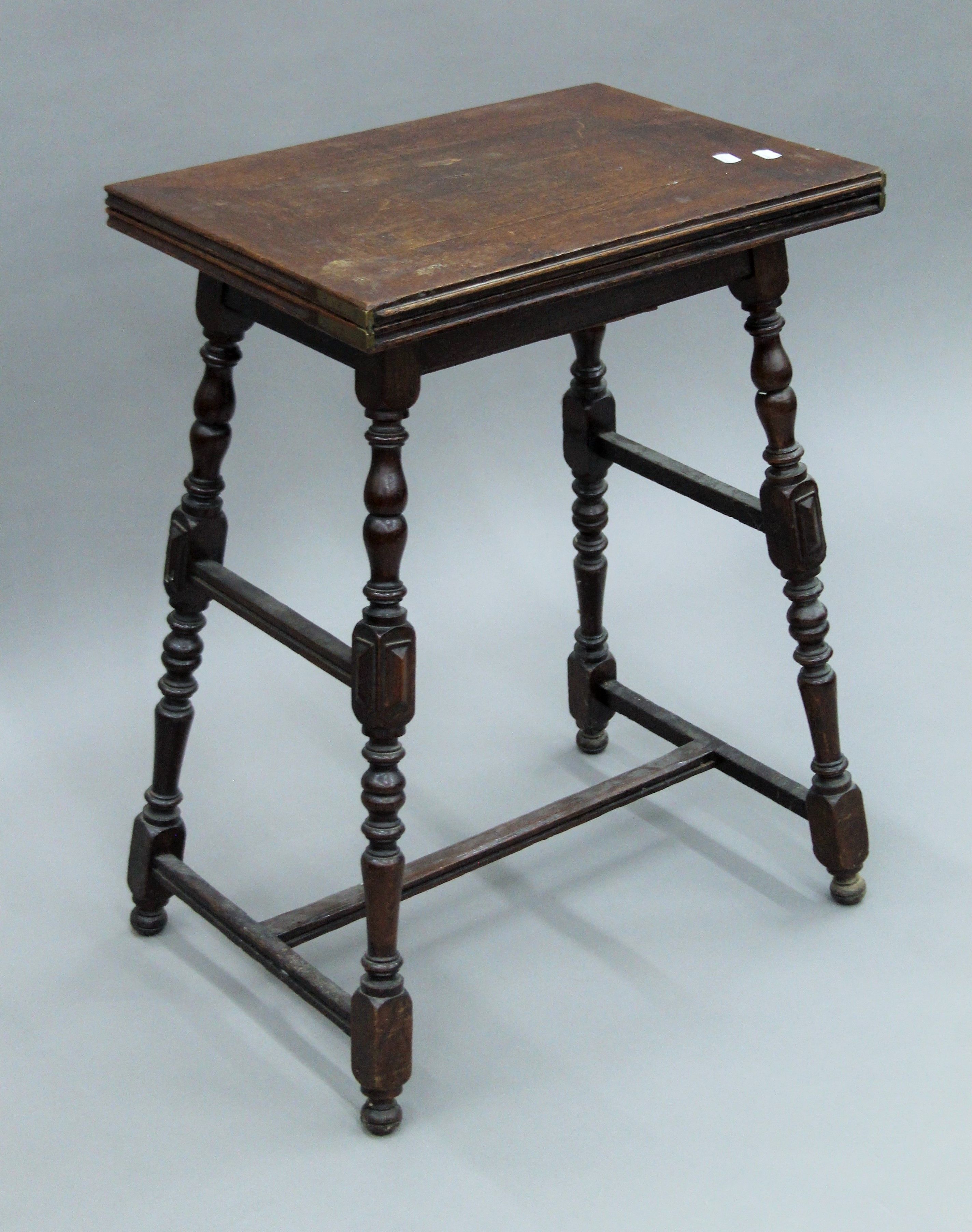 A Victorian oak folding tea table. 54.5 cm wide. - Image 2 of 9