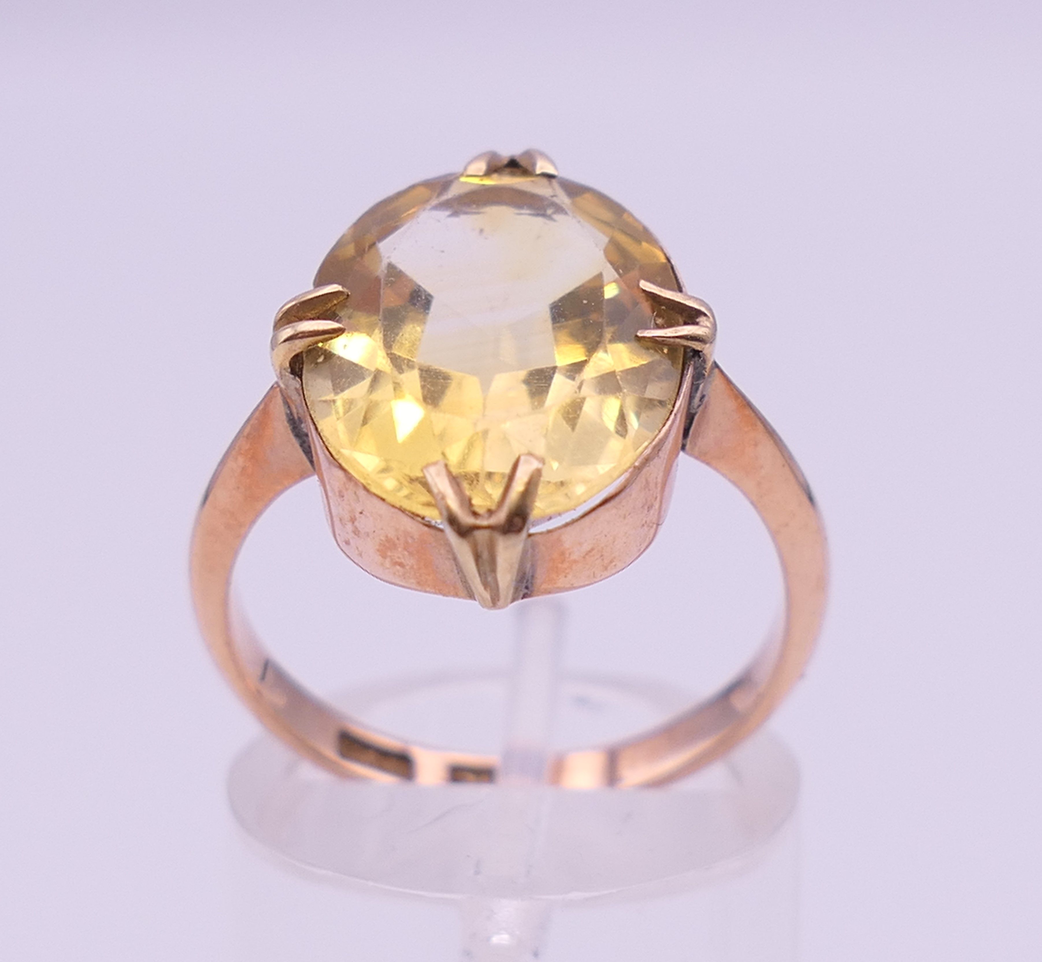 A 9 ct gold citrine ring. Ring size I/J. 4.4 grammes total weight. - Image 2 of 7
