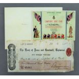 A Bank of Peace and Good Will 10,000 Good Wishes note and an Empire Day certificate.