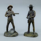 Two bronze models of cowboys. The largest 16 cm high.