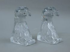 A pair of glass eagle form bookends. 18.5 cm high.