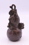 A bronze gourd and frog. 7 cm high.