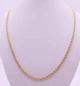 A 9 ct gold rope chain. Chain 62 cm long, 4.3 grammes.