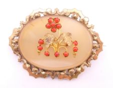 A Victorian Pinchbeck Chalcedony brooch. 6.25 x 4.75 cm.