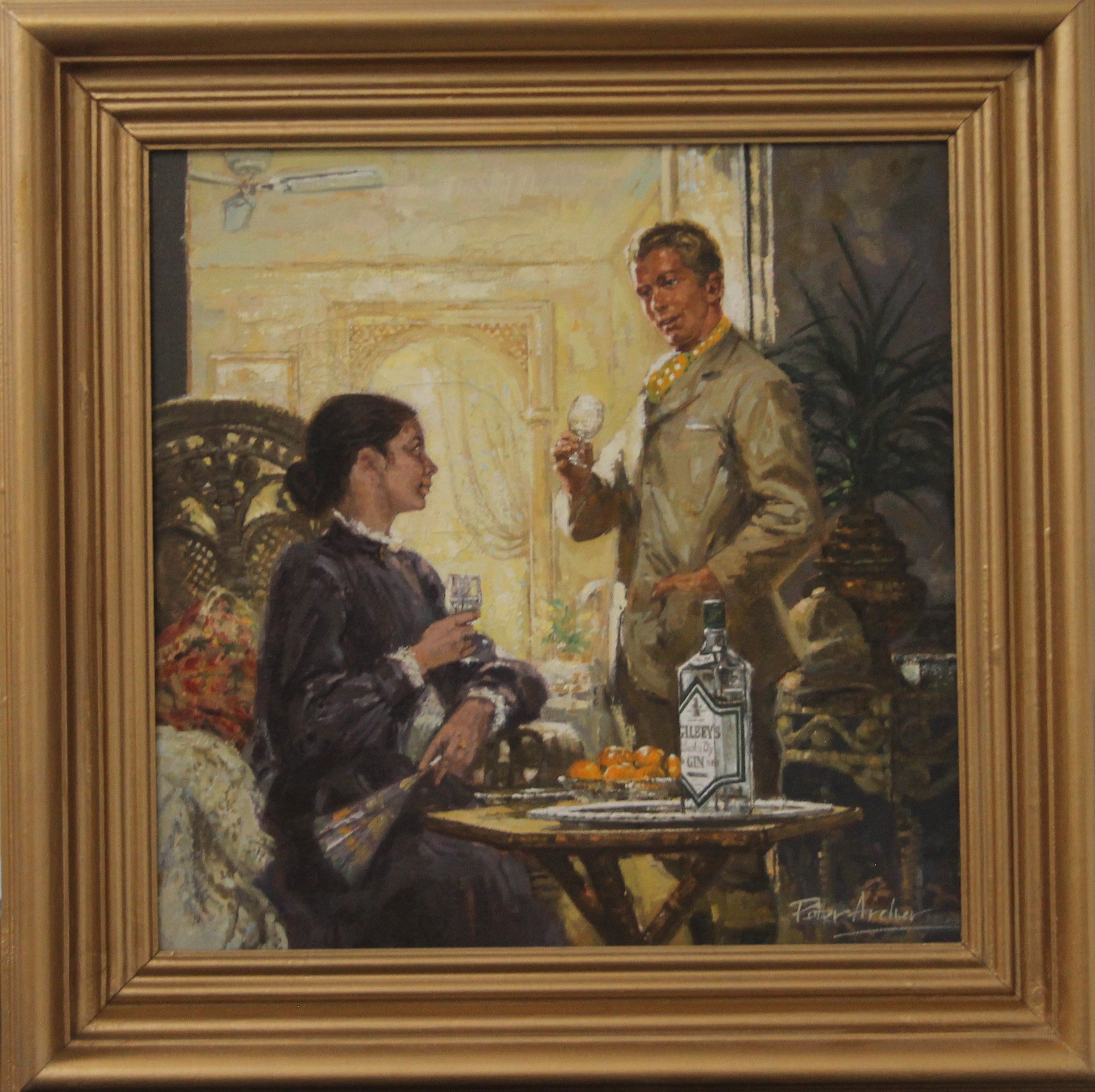PETER ARCHER, The Gin Drinkers, oil on canvas, framed. 34 x 34 cm. - Image 2 of 3