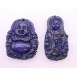 Two Chinese lapis pendants. 5.5 cm high and 5 cm high.