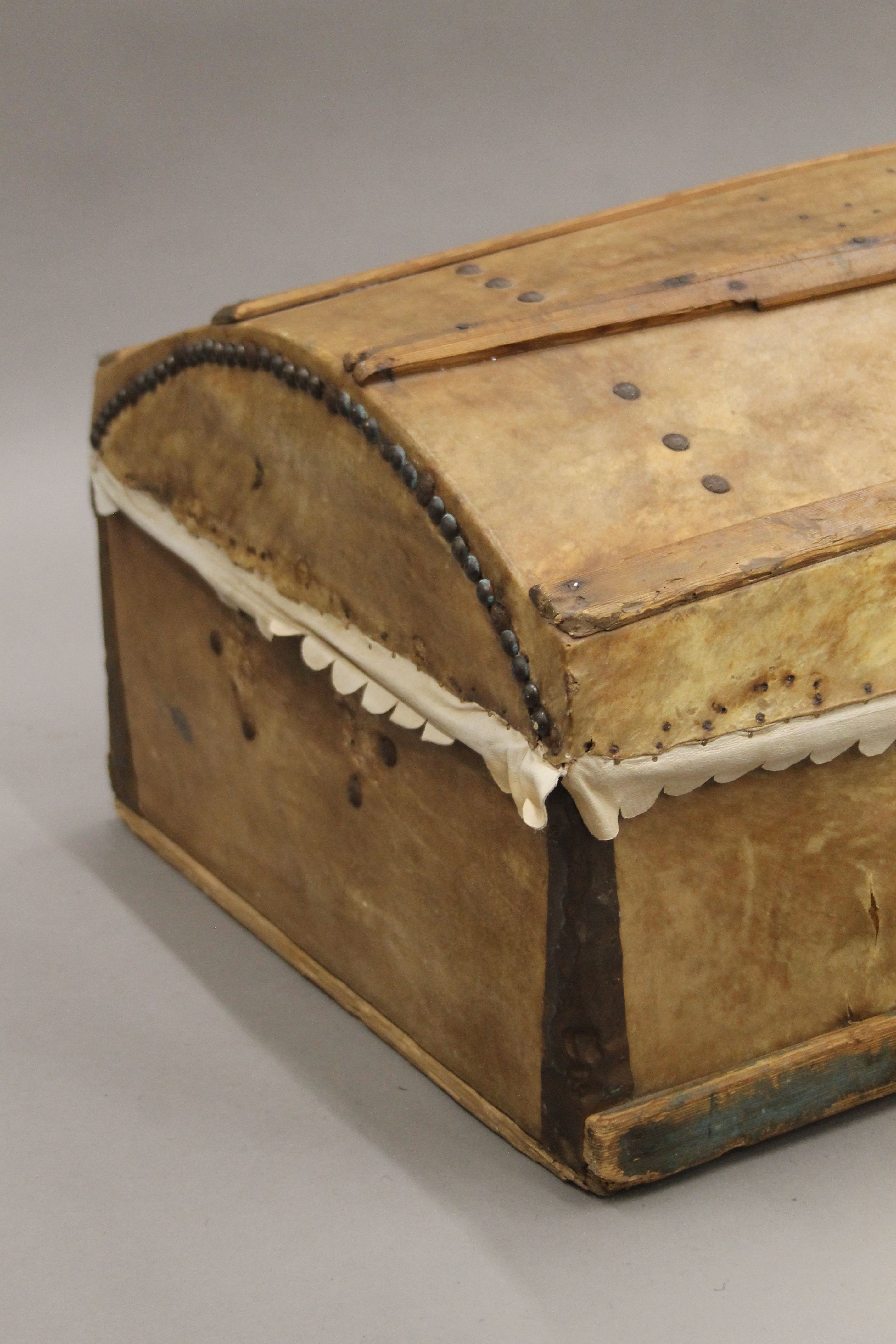 A 19th century hide covered domed trunk. 103 cm wide. - Image 2 of 6